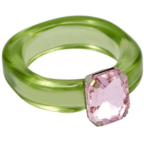 Δαχτυλίδι μονόπετρο από ρητίνη σε χρώμα πράσινο/ρόζ.