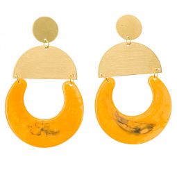 Σκουλαρίκια χειροποίητα (9cm),κρεματά ενωμένα ημικυύκλιααπό μέταλλο και ρητίνη, σε χρώμα πορτοκαλί
