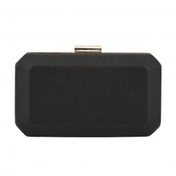 Τσαντάκι clutch ( 21cm x 12cm x 5cm) από γυαλιστερό ύφασμα ,ορθογώνιο πολυγωνικό,με μεταλλικό κούμπωμα και extra αλυσίδα 120cm,(σε προστατευτική θήκη-non woven) σε χρώμα μαύρο