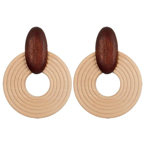 Σκουλαρίκια κρεμαστά ξύλινα,μήκους 7,5cm,σε χρώμα μπέζ,καφέ