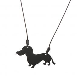 Μενταγιόν με κορδόνι & μεταλλική σκυλάκι, σε χρώμα μαύρο ματ