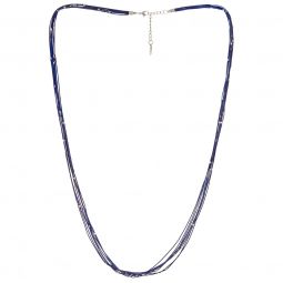Κολιέ χειροποίητο (92 cm μήκος και αλυσίδα προέκτασης 5cm) πολύσειρο από ελατήρια & μεταλλικές χάνδρες σε χρώμα μπλε & ασημί