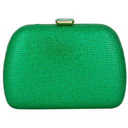 Τσαντάκι clutch από γυαλιστερή δερματίνη με κούμπωμα πέτρα σε χρώμα πράσινο16Χ12Χ4cm