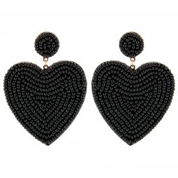 Σκουλαρίκια χειροποίητα με σχέδιο καρδιά από χάνδρες, μήκους 7cm, σε χρώμα μαύρο.