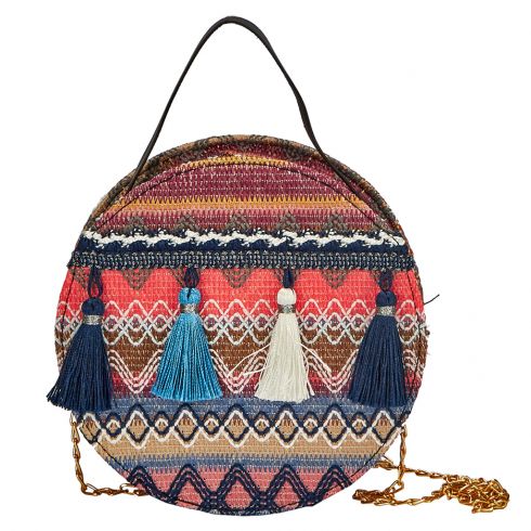 Τσάντα  με διακοσμητικές φούντες (18cm  x6cm)  πολύχρωμη