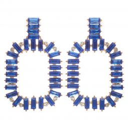 Σκουλαρίκια μεταλλικά ορθογώνιοι κρίκοι από κρύσταλλα και στράς, μήκους 6cm, σε χρώμα μπλέ.