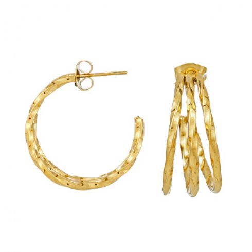 Σκουλαρίκια κρίκοι από ατσάλι τριπλοί σε χρώμα χρυσό