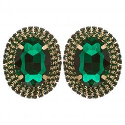 Σκουλαρίκια μεταλλικά καρφωτά οβάλ από κρύσταλλα και στράς, μήκους 4cm, σε χρώμα πράσινο.