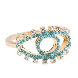 Δαχτυλίδι μεταλλικό σε σχήμα μάτι με κρύσταλλα & τουρκουάζ πέτρες, σε χρώμα ασημί