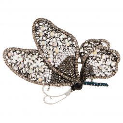 Καρφίτσα μεταλλική με σχέδιο πεταλούδα από στράς, μήκους 8cm, σε χρώμα μώβ.