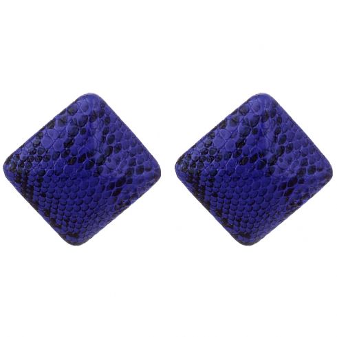 Σκουλαρίκια τετράγωνα απο δερματίνη, απομίμηση φίδι, σε χρώμα μπλέ σκούρο