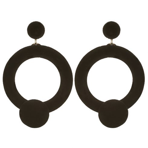 Σκουλαρίκια  κρεμαστά  βελούδινα,μήκους 8cm, κρίκος ,σε χρώμα μαύρο