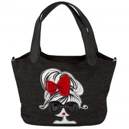 Τσάντα από τζίν με χερούλι και σχέδιο κορίτσι (34,5Χ21Χ16) σε χρώμα μαύρο.